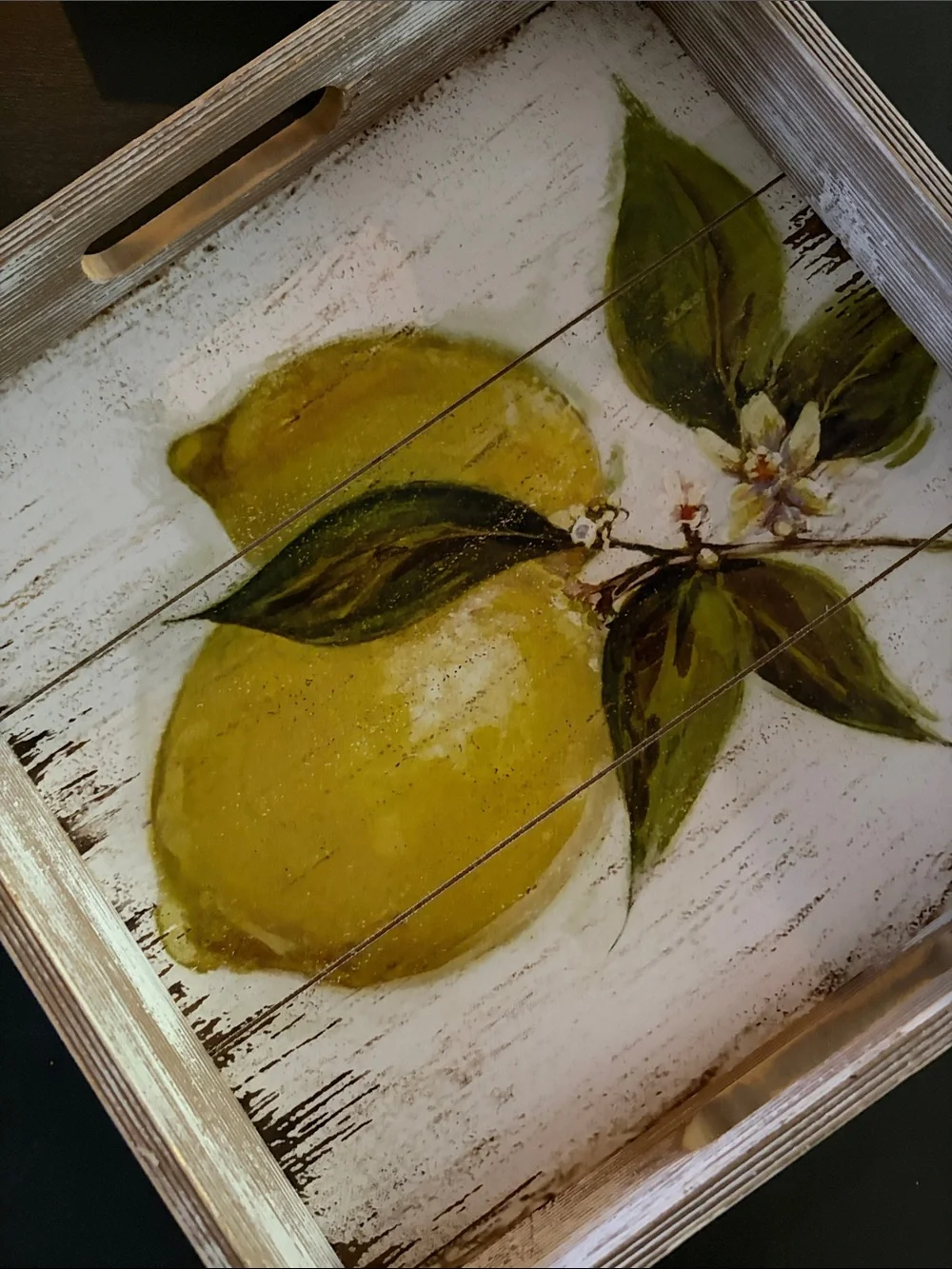 Lemon Wood Wall Tray - Yellow & Green Fruit Art